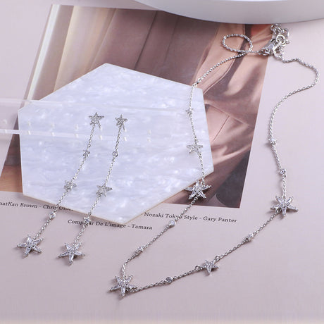 Five-pointed Star Inlaid Zircon Long Chain Earrings - Dazpy