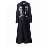 Women's Navy Irregular Slit Long Blazer