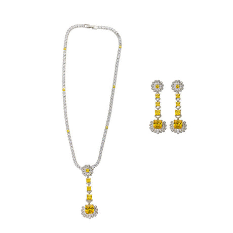 Light Luxury Premium Zircon Pendant Necklace Earring Set - Dazpy