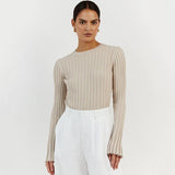 Winter Chic Knitted Pullover with Flare Sleeves and Solid Color Design