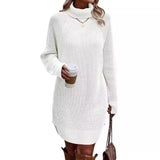 Fashion Slit Pullover High-neck Dress Lady