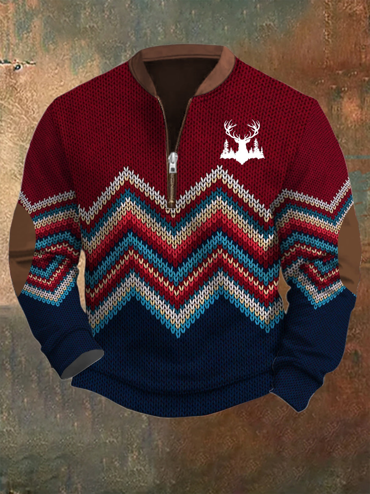 Zipper Men's 3D Printed Half Zipper Sweater