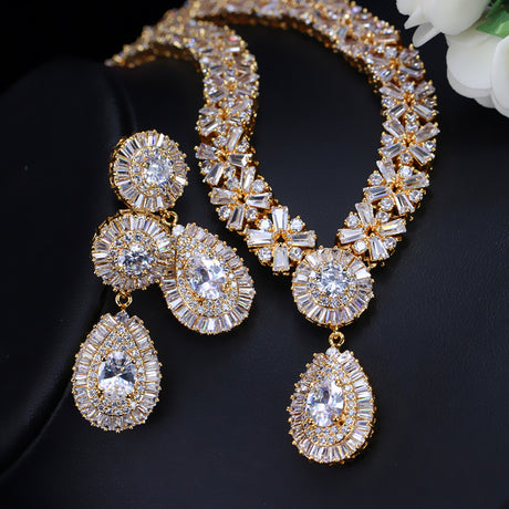 Two Piece Set Of Zircon Necklace Earrings - Dazpy