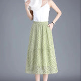 Casual Striped A-Line Skirt with Elastic Waist