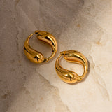 Gold-Plated Stainless Steel Water Drop Earrings with Vintage O-Shaped Pendant