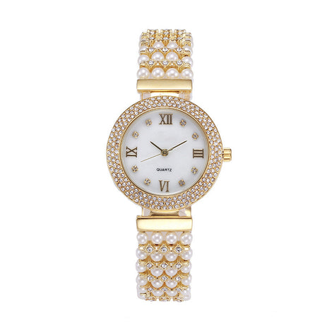 Women's Fashion Pearl Quartz Watch With Diamonds - Dazpy