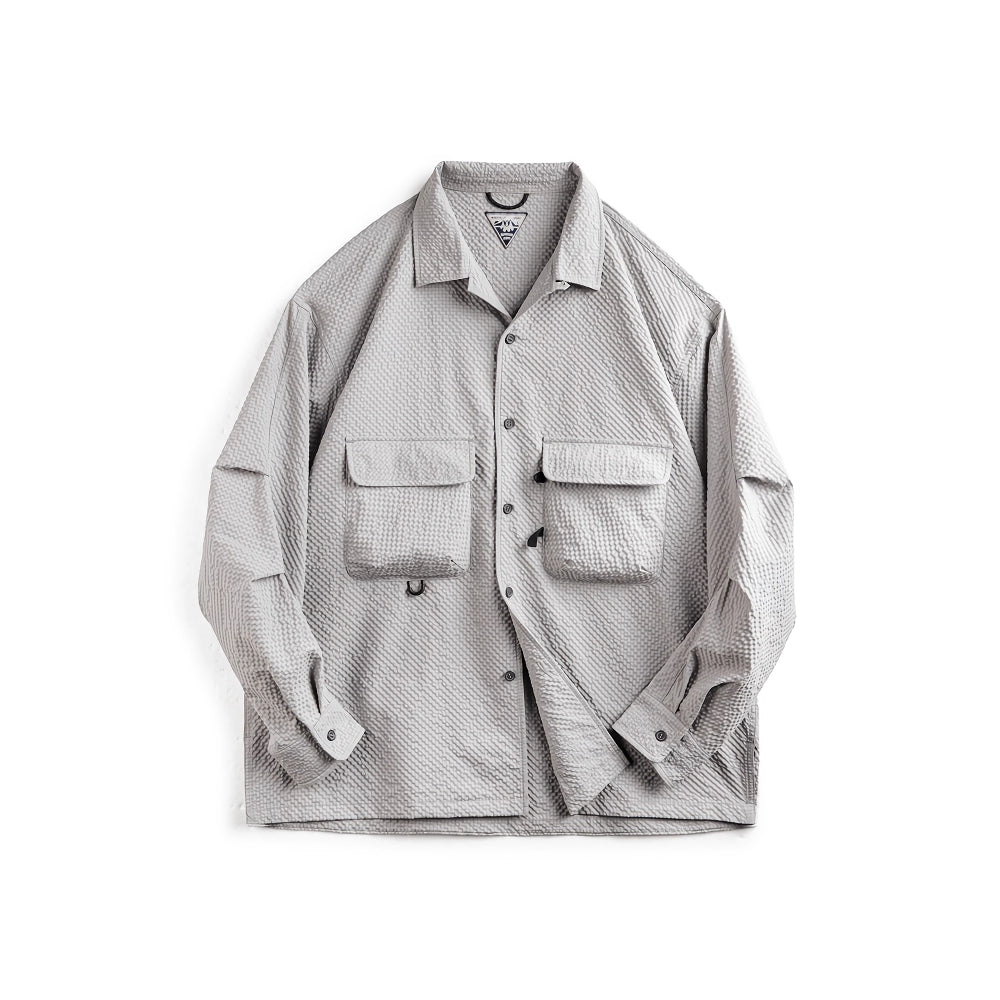 Cuban Collar Seersucker Long-Sleeved Shirt