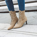 Botines de tacón de aguja con cordones y punta afilada para mujer