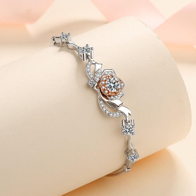 A Rose Bracelet Female S925 Silver Bracelet Inlaid Moissanite Bracelet - Dazpy