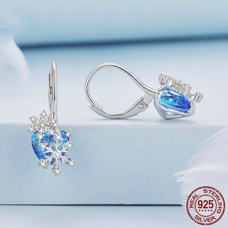 S925 Silver Blue Snowflake Ear Buckle - Dazpy