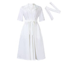 Women's Belted Lapel-Collar A-Line Dress