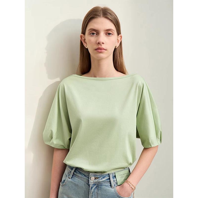 Summer Casual Slash Neck Lantern Sleeve Top