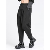 High Elastic Waist Black Harem Trousers