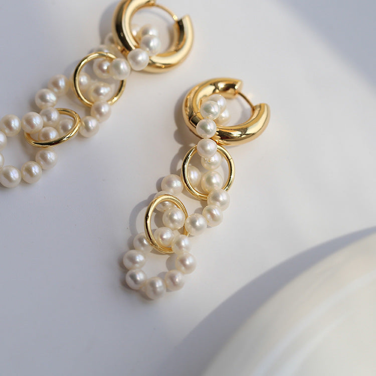 Vintage Pearl Circle Buckle Earrings - Dazpy