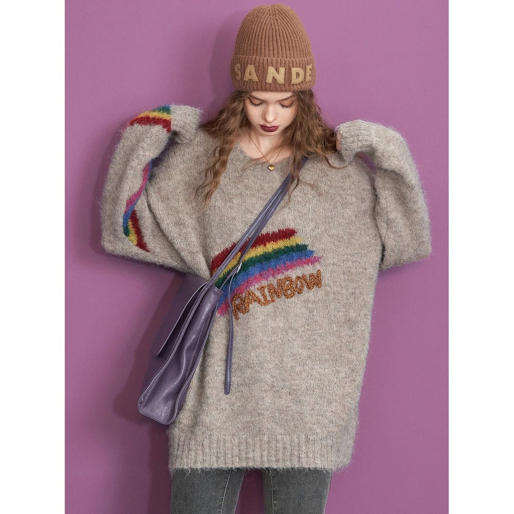 Bunter, lockerer Regenbogenpullover für Damen