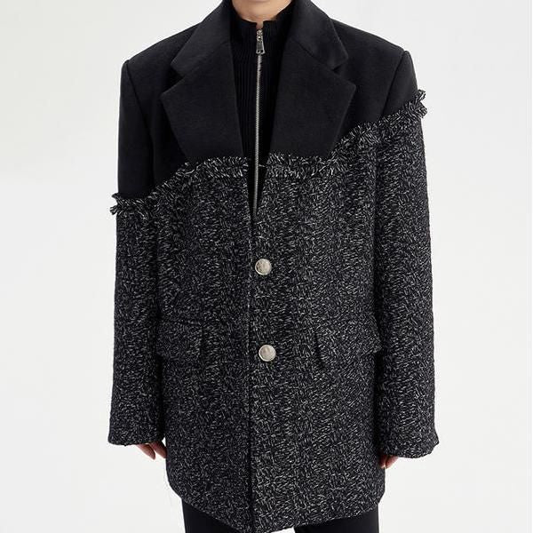 Schwarzer Tweed-Wollmantel-Parkas