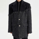 Black Tweed Woolen Coat Parkas