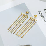 Women's Sterling Silver Gold Plated Long Dangling Tassel Earrings - Dazpy