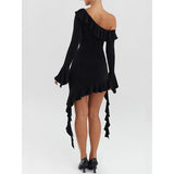 Asymmetrical One-Shoulder Ruffle Mini Dress