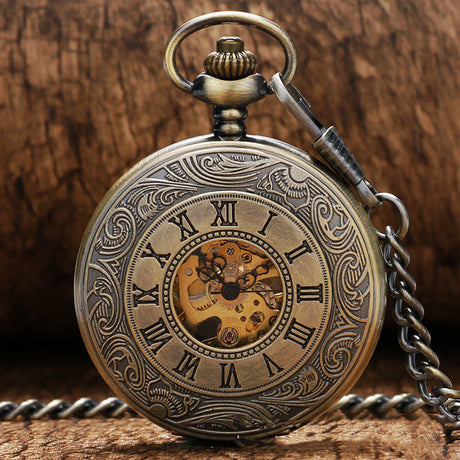 Retro Double Display Roman Literal Mechanical Pocket Watch - Dazpy