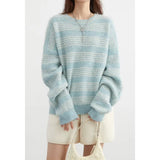 Women's Loose Long Sleeve Round Neck Striped Sweater