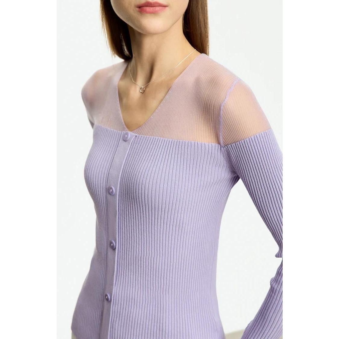 Slim-Fit Patchwork-Pullover mit V-Ausschnitt für Damen