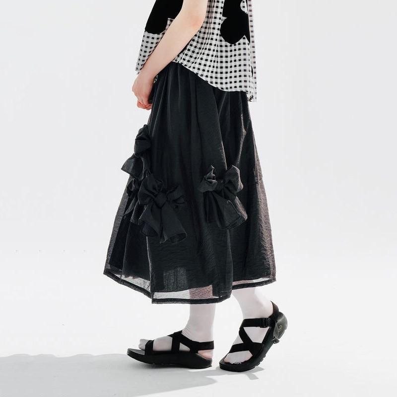 Chic Black Bow A-Line Midi Skirt