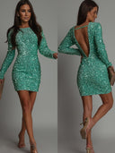 Women's Fitted Long-Sleeve Polyester Dress