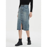 High Waist Denim Pencil Skirt