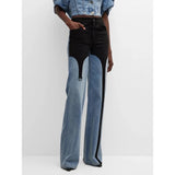 High Waist Contrast Stitch Wide-Leg Jeans for Women