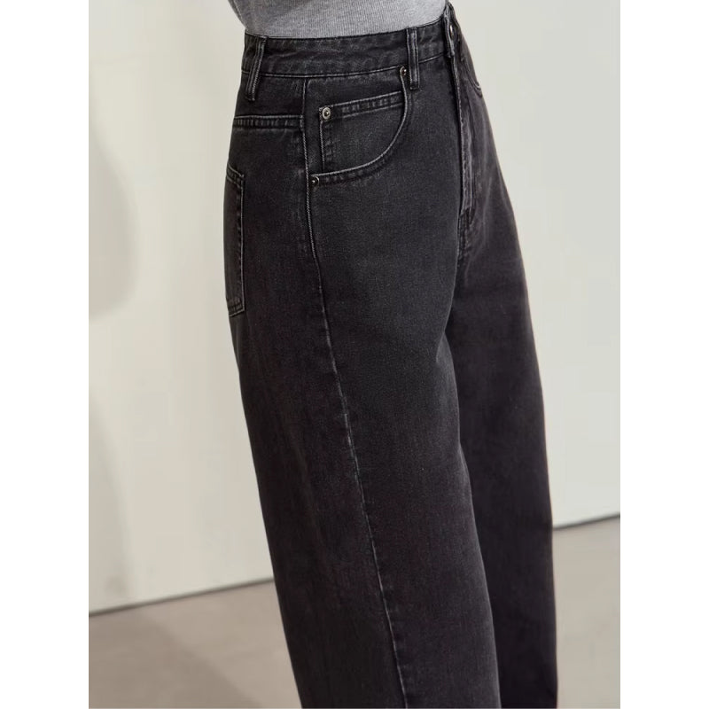 Minimalistische Damenhose aus Baumwolljeans mit weitem Bein