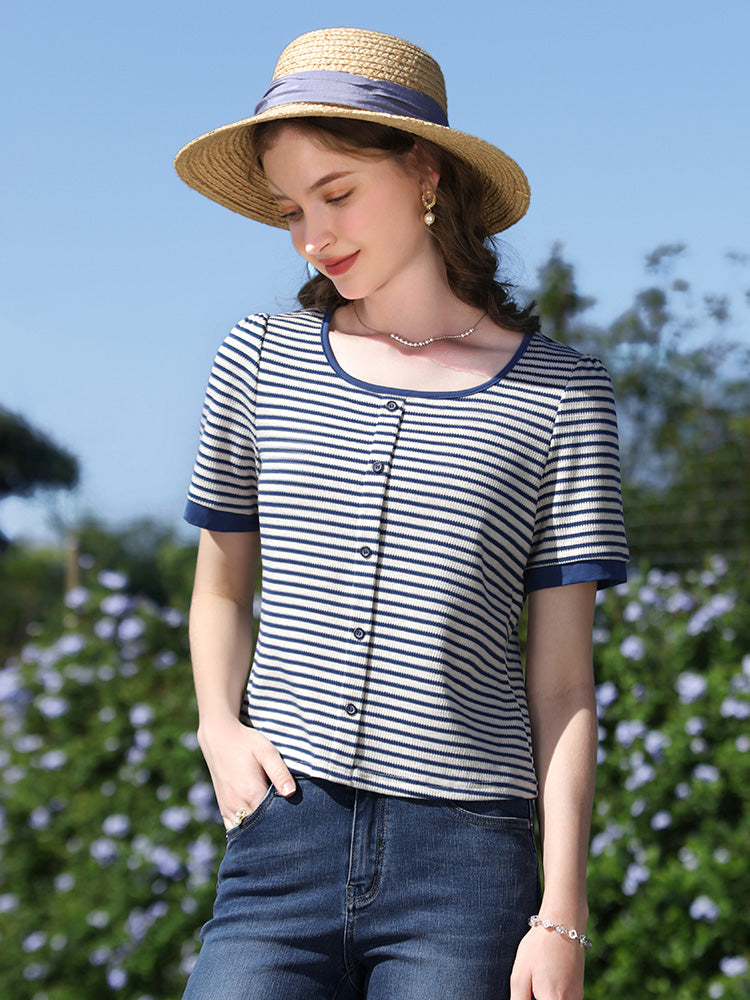 Summer Striped Slim-Fit Knit Tee