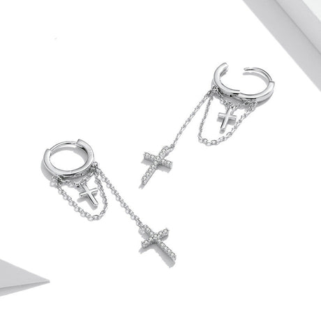 Long Tassel Glittering Cross Earrings - Dazpy