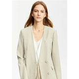 Elegant V-Neck Blazer with Belt and Shoulder Pads