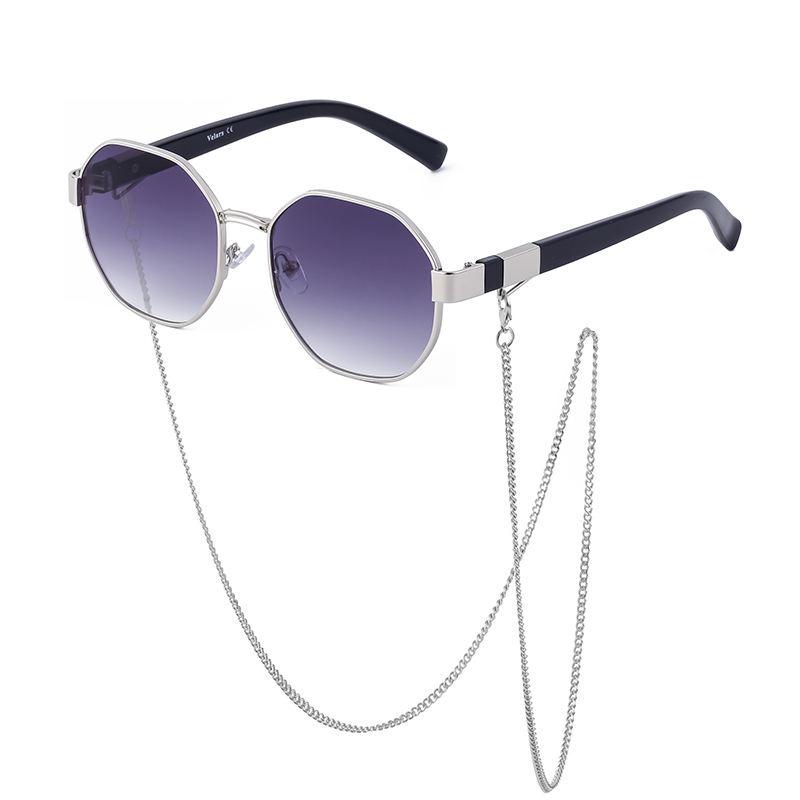 Achteckige Vintage-Sonnenbrille mit Kette