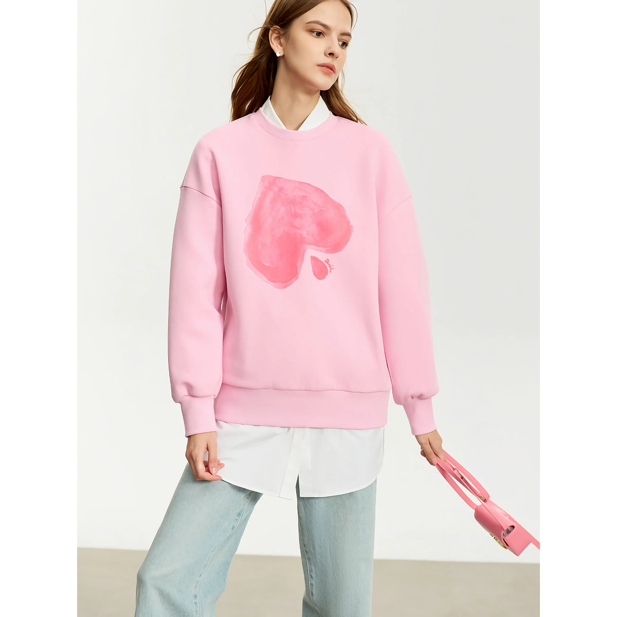 Sudadera con capucha con estampado de corazón minimalista para mujer