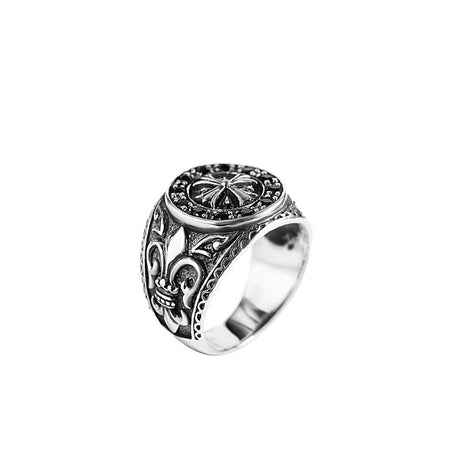 Thai Silver Ring Men's Gothic Cross Flower - Dazpy