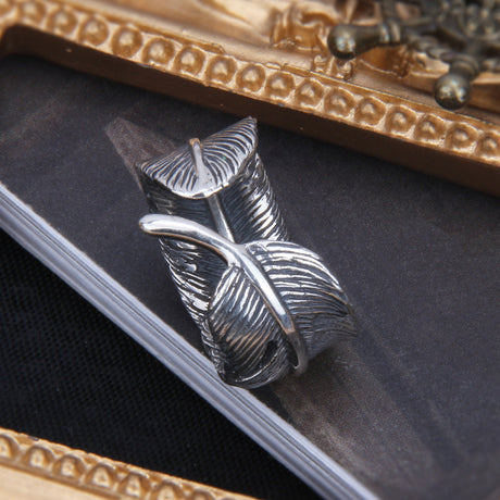 S925 Sterling Silver Feather Ring Creative Personality - Dazpy