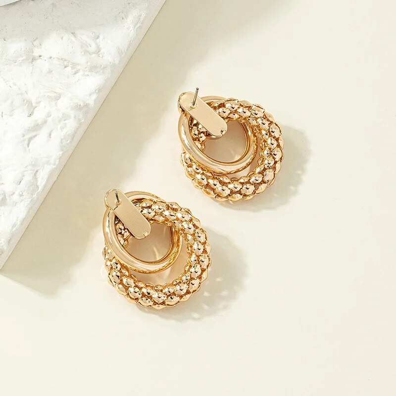 Gold Metal Twist Dangle Earrings for Women