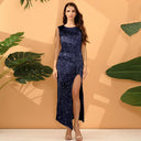 Vestido midi asimétrico de lentejuelas para mujer