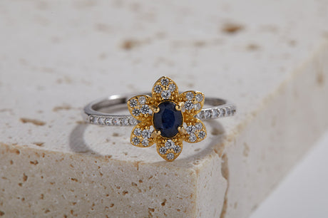 Colored Gems Jewelry S925 Sterling Silver Inlaid Natural Sapphire Ring - Dazpy