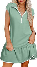 Women's Polo-Collar Zip-Waist Cotton Dress