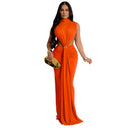 Vestido largo plisado sin mangas con abertura lateral