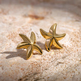 Exquisite 18K Stainless Steel Geometric Pentagram Sea Starfish Earrings