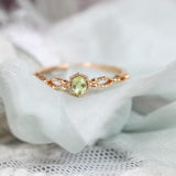 S925 Sterling Silver Japanese Natural Olivine Hollow Zircon Ring - Dazpy