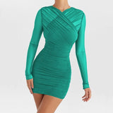 Sheer Long Sleeve Backless Bodycon Mini Dress