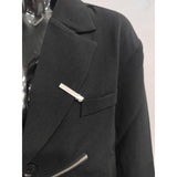 Elegante blazer negro con cuello con muescas para mujer