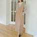 Autumn And Winter Sleeveless V-neck Overknee Long Dress Solid Color