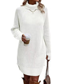 Women's High-Neck Long-Sleeve Slit Knit Dress