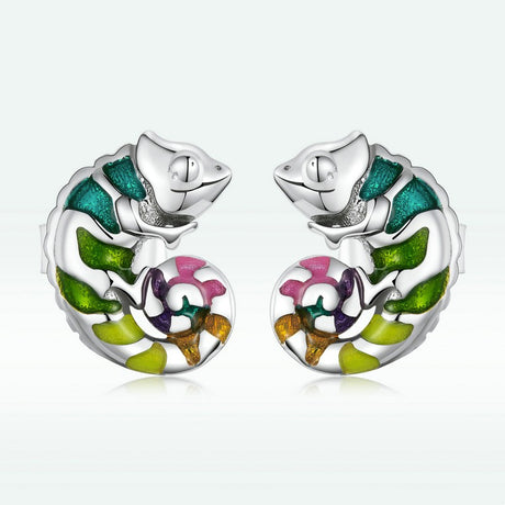 Sterling Silver S925 Chameleon Stud Colorful Drop Oil Plated Platinum Small Animal Fashion Earrings - Dazpy